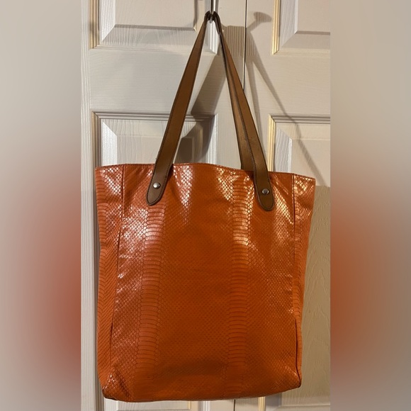 Ralph Lauren Orange Leather Snakeskin Embossed Shopper Tote - Picture 2 of 11